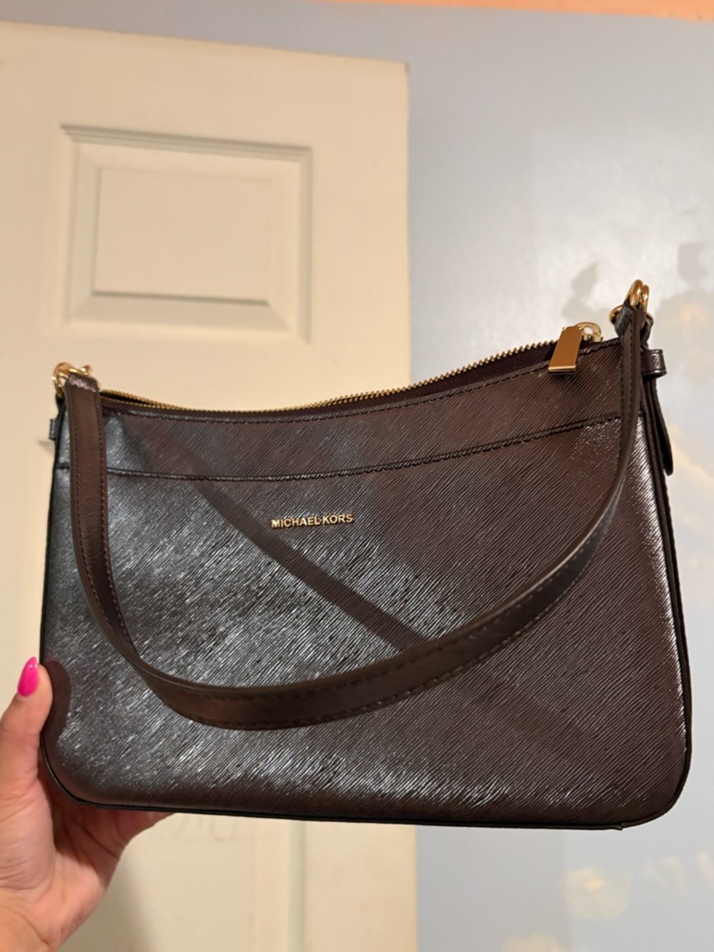 Michael Kors Metallic Pewter Small Shoulder Purse